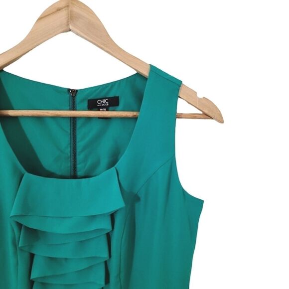 𝅺chic BY JACOB Green Sleeveless Fit-&-Flare Ruffle  Dress Size XS - Picture 7 of 14